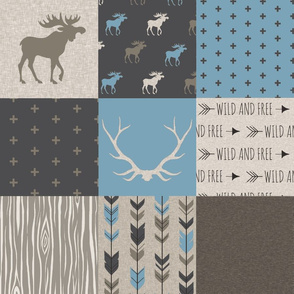 Stone Canyon Moose Quilt - Muted Blue And Brown