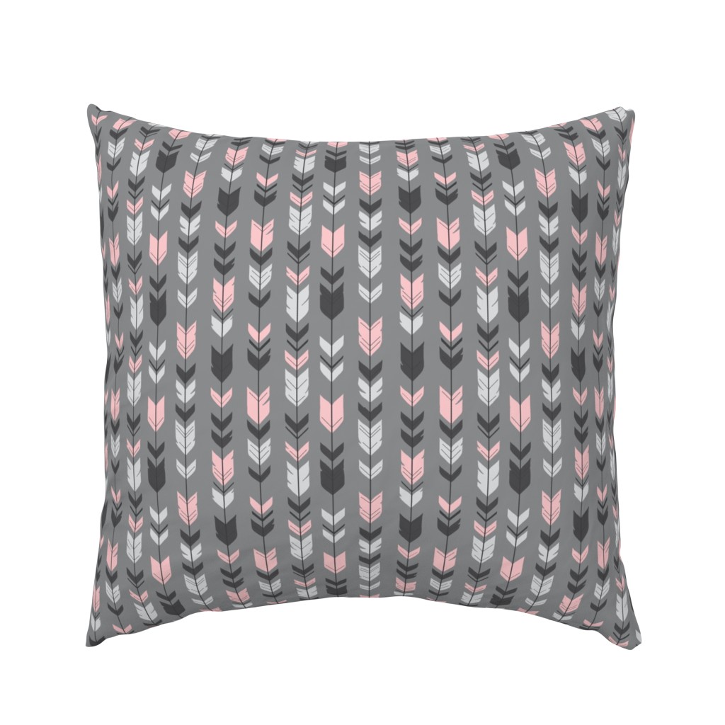 Small Arrow Feathers - pink on grey background