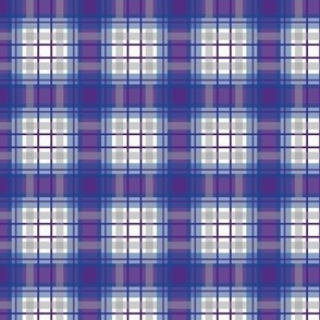 Plaid in purple, blue, gray and white