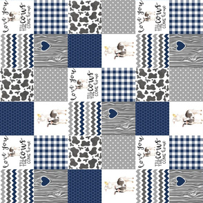 3 Inch - Farm//Love you till the cows come home - wholecloth cheater quilt Navy - Rotated