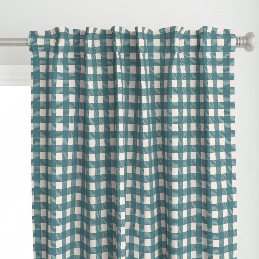 1 inch buffalo checks in teal and cream