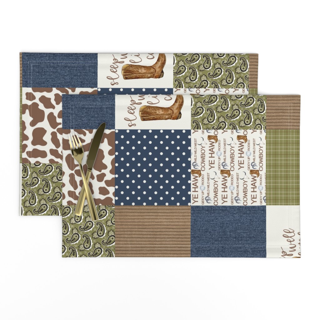 Western//Sleep well little cowboy - wholecloth Cheater quilt Green 