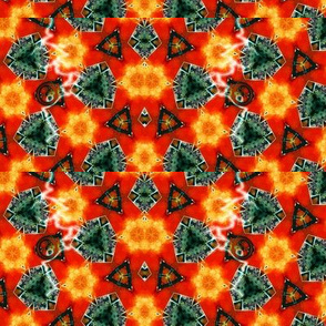 Kaleidoscope in red, orange and blue green