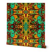 BN12 - LG - Marbled Mystery Tapestry in Orange - Yellow - Aqua - Green -  Brown