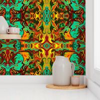 BN12 - LG - Marbled Mystery Tapestry in Orange - Yellow - Aqua - Green -  Brown