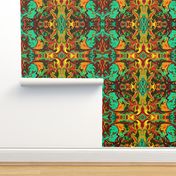 BN12 - LG - Marbled Mystery Tapestry in Orange - Yellow - Aqua - Green -  Brown