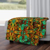 BN12 - LG - Marbled Mystery Tapestry in Orange - Yellow - Aqua - Green -  Brown