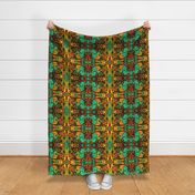 BN12 - LG - Marbled Mystery Tapestry in Orange - Yellow - Aqua - Green -  Brown