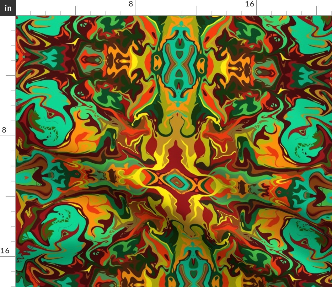 BN12 - LG - Marbled Mystery Tapestry in Orange - Yellow - Aqua - Green -  Brown