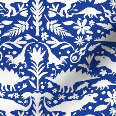 Dinosaur Otomi White on Royal Blue