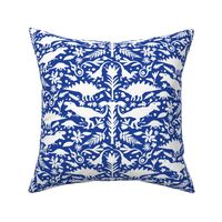 Dinosaur Otomi White on Royal Blue