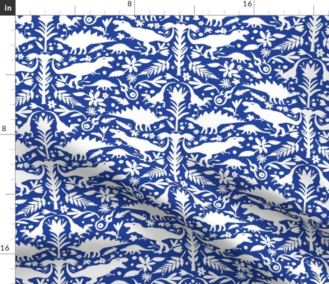 Dinosaur Otomi White on Royal Blue