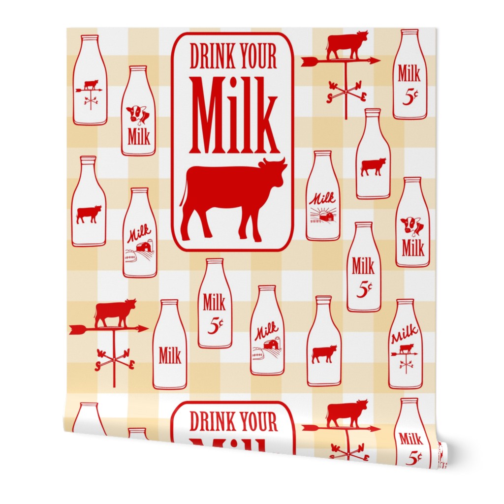 Drink Your Milk Modern Farmhouse on Gingham Check