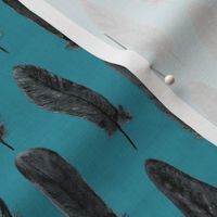 Watercolor Feathers (Black on Turquoise)