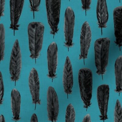 Watercolor Feathers (Black on Turquoise)