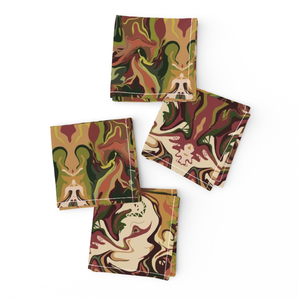 BN2 -  LG - Abstract Marbled Mystery Tapestry in Burgundy -  Tan - Green - Brown