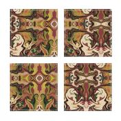 BN2 -  LG - Abstract Marbled Mystery Tapestry in Burgundy -  Tan - Green - Brown