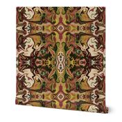 BN2 -  LG - Abstract Marbled Mystery Tapestry in Burgundy -  Tan - Green - Brown
