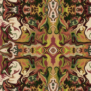 BN2 -  LG - Abstract Marbled Mystery Tapestry in Burgundy -  Tan - Green - Brown