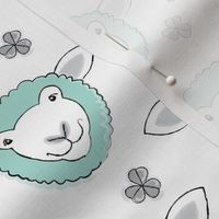 teal sheep and clover