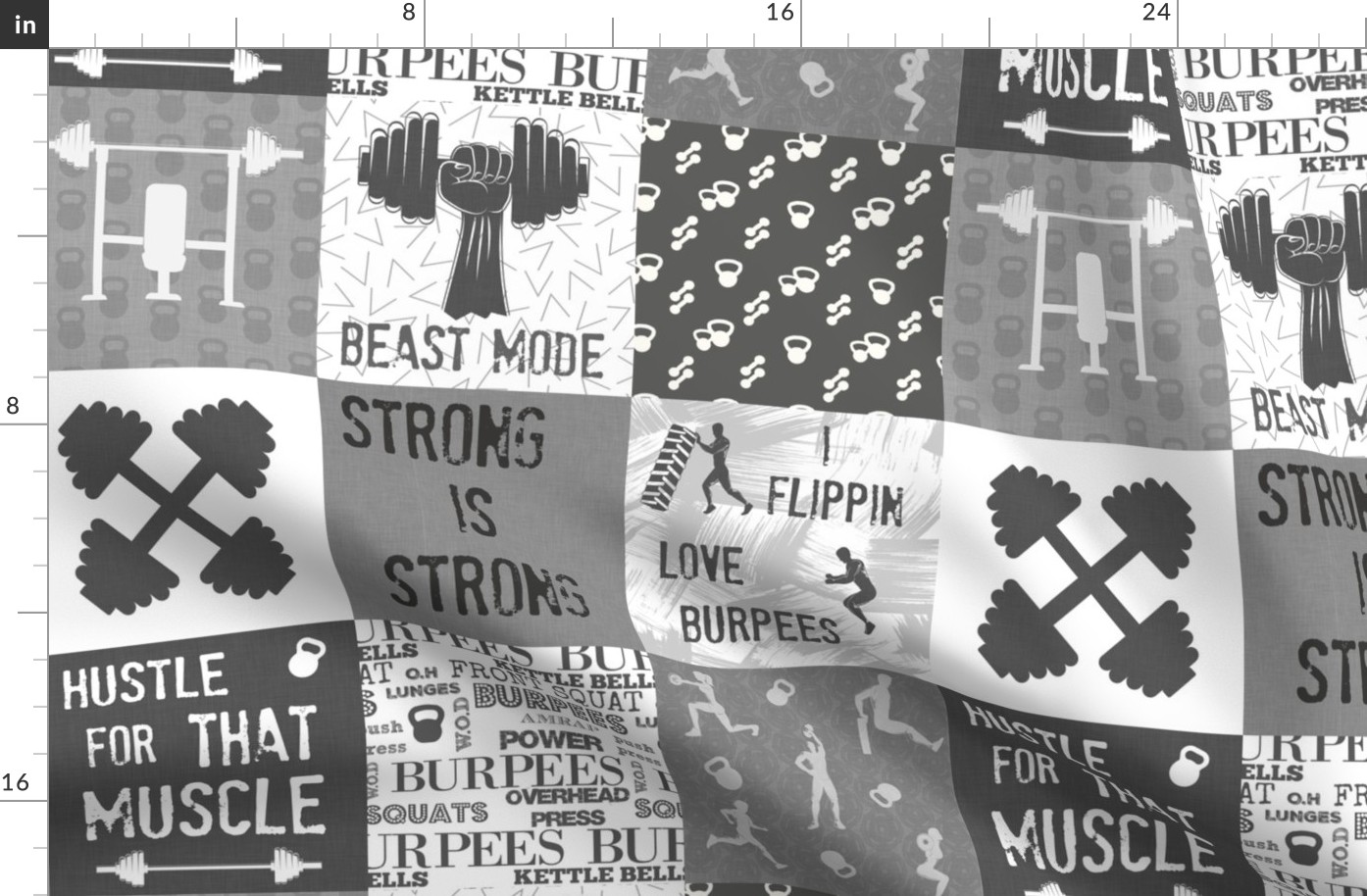 Crossfit quilt 6in squares, fitness and gym, weight lifting