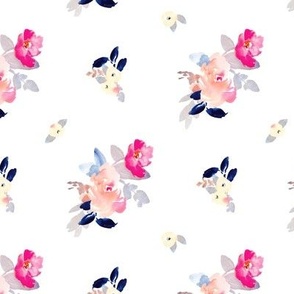 Babylon Cute Pink and Navy Blue Painted Watercolour Flowers