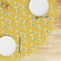 Babylon Abstract Watercolor Florals with Yellow and Blue