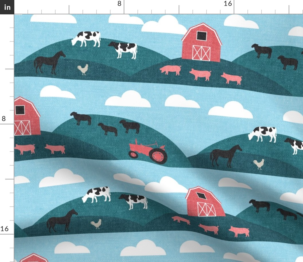 farm themed fabric rolling hills 