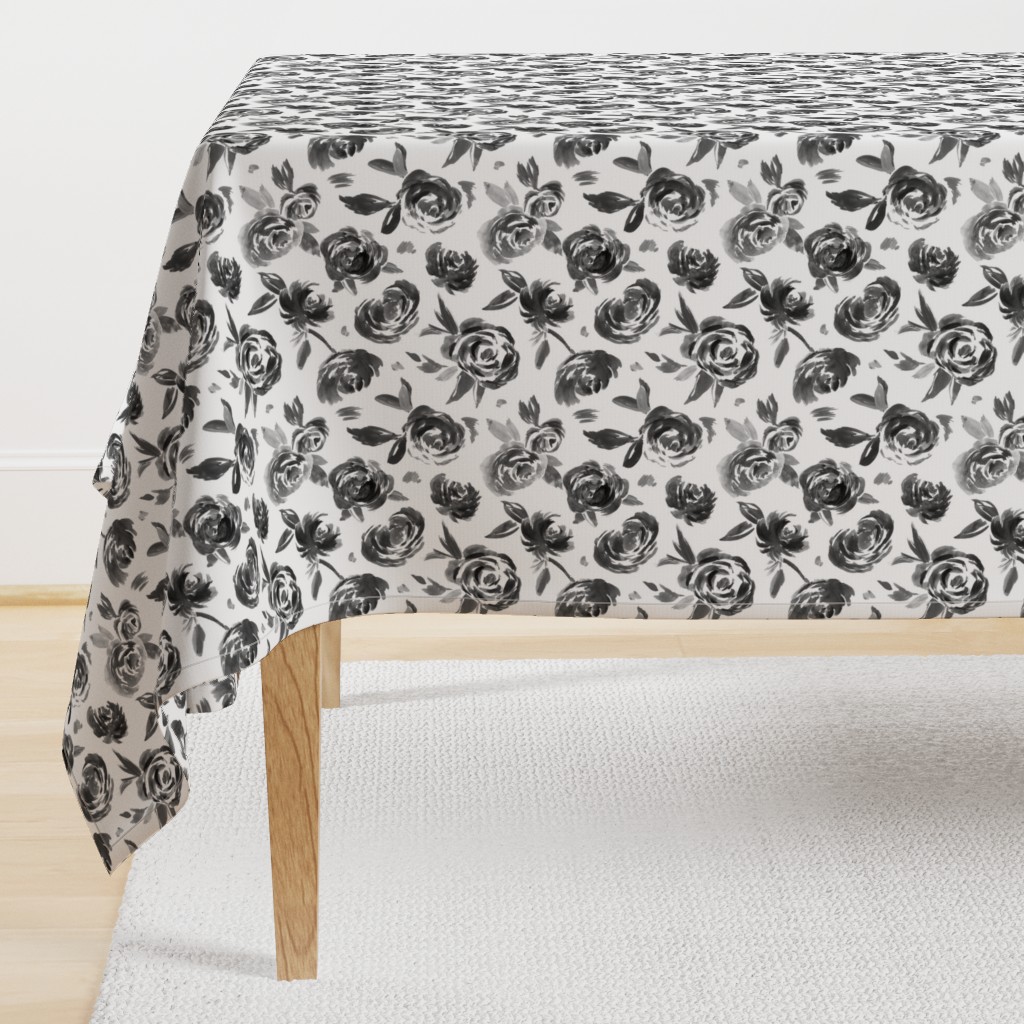 Frida Black and White Painted Floral Modern Pattern