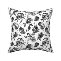 Frida Black and White Painted Floral Modern Pattern
