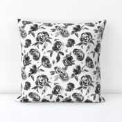 Frida Black and White Painted Floral Modern Pattern