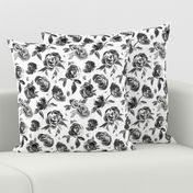 Frida Black and White Painted Floral Modern Pattern