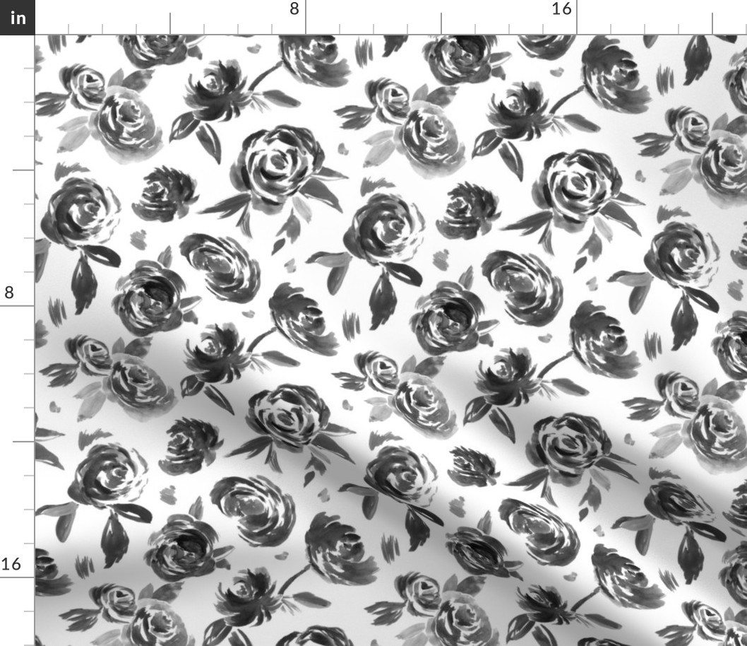 Frida Black and White Painted Floral Modern Pattern