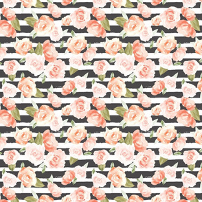 Frida Pastel Watercolour Flowers in Blush Pink with Black Stripes