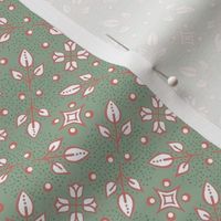 Folk floral small sage green pink 