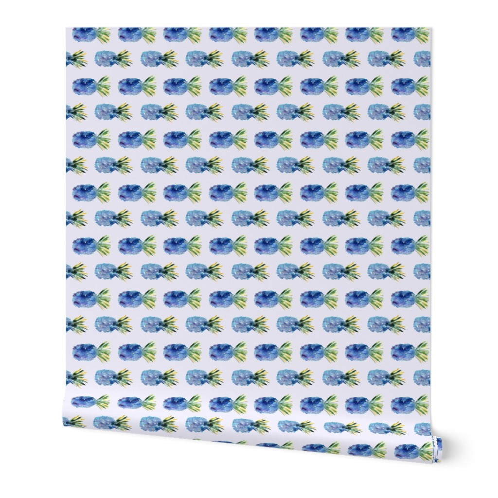 Watercolor blue pineapples, surreal tropical pattern for nursery/ kids 