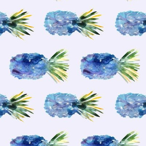 Watercolor blue pineapples, surreal tropical pattern for nursery/ kids 