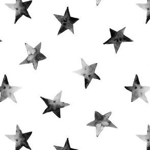 Watercolor grey stars pattern, black and white design for modern nursery