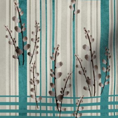 Pussy Willow on Denim and Linen