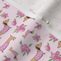 Dachshund and Peonies Floral Doxie Pink Print