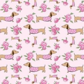 Dachshund and Peonies Floral Doxie Pink Print