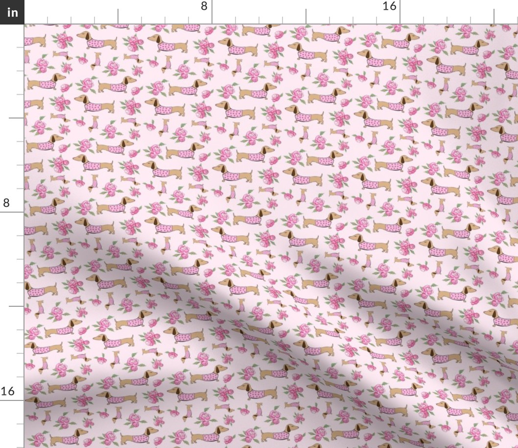 Dachshund and Peonies Floral Doxie Pink Print