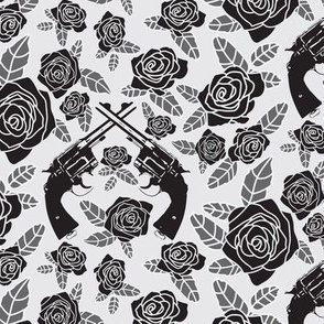 Vintage Revolvers on Black & Grey Floral // Small 