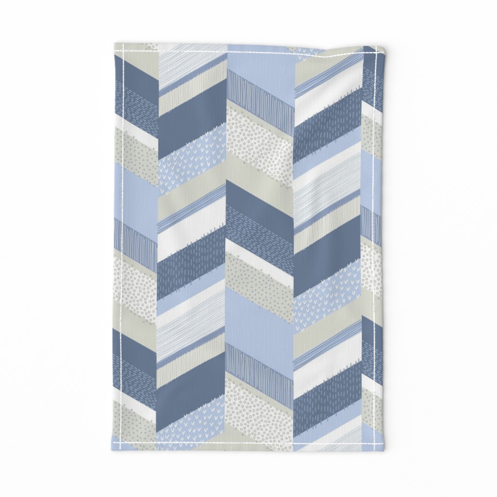 Chevron with Textures / Denim Blue and Gray