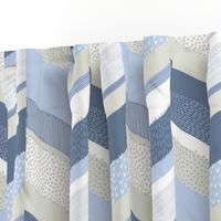 Chevron with Textures / Denim Blue and Gray