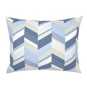 Chevron with Textures / Denim Blue and Gray