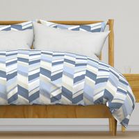 Chevron with Textures / Denim Blue and Gray