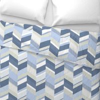 Chevron with Textures / Denim Blue and Gray