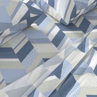 Chevron with Textures / Denim Blue and Gray