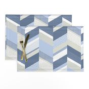 Chevron with Textures / Denim Blue and Gray